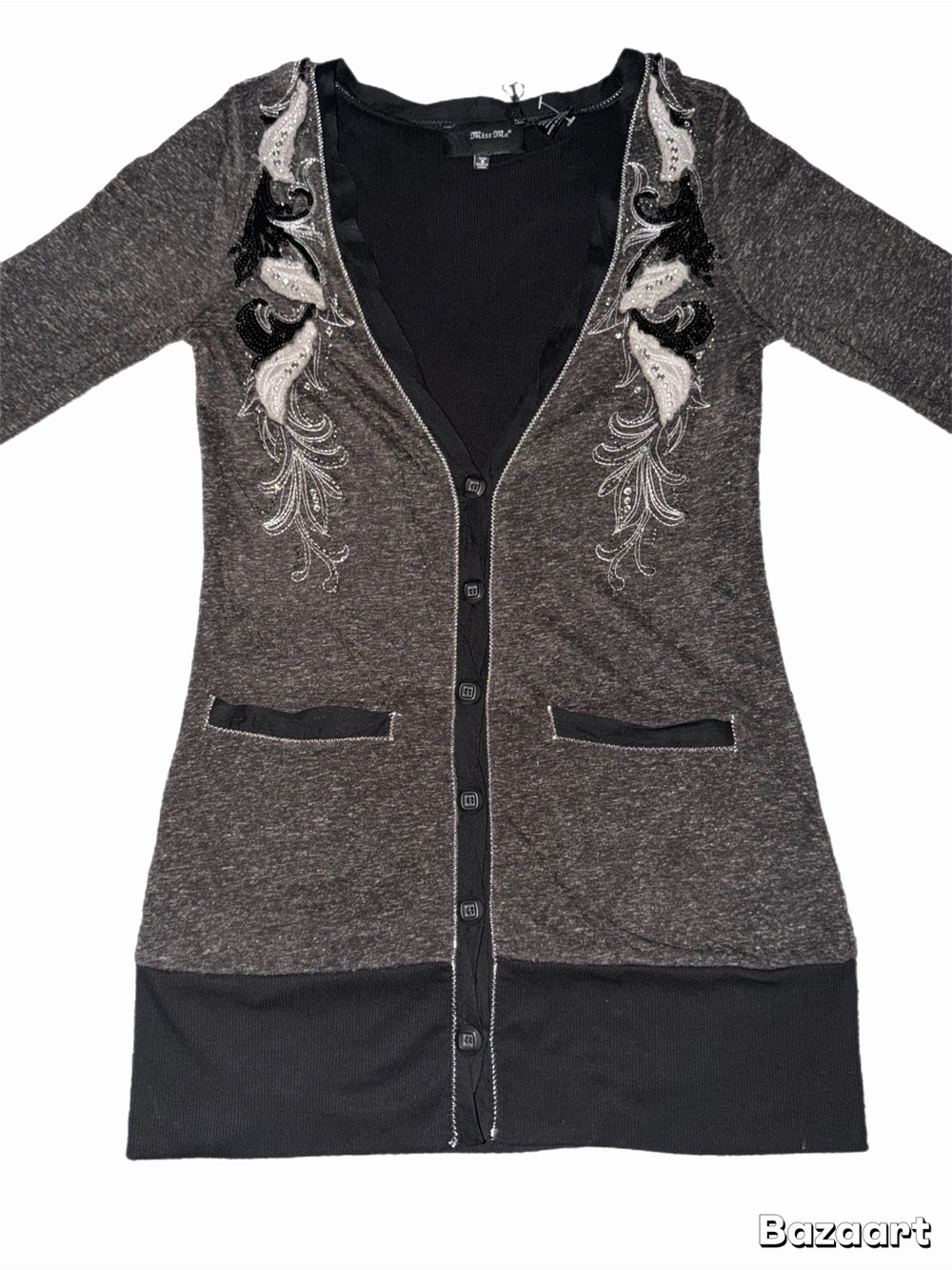 Miss Me Charcoal Embellished Long Cardigan